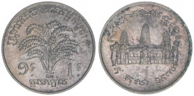 Republik Khmer 1970-1975
Kambotscha. 1 Riel, 1970. Tempel von Angkor Wat - Reisrispen
Kupfer-Nickel
2,80g
Schön 21
stfr-