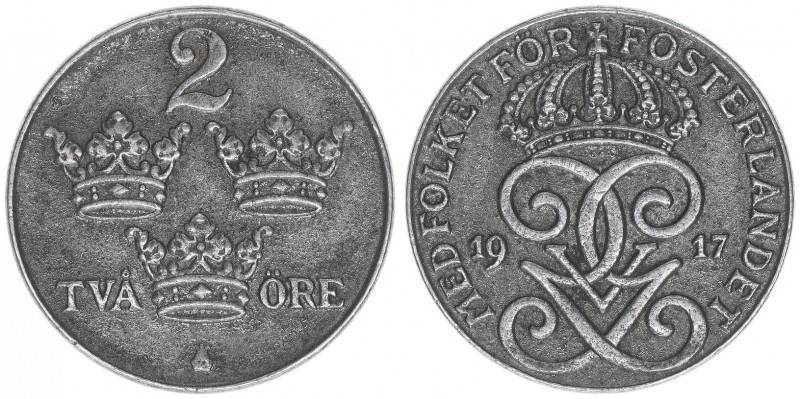 Gustaf V. 1907-1950
Schweden. 2 Öre, 1917. Eisen
3,58g
Schön 29
vz