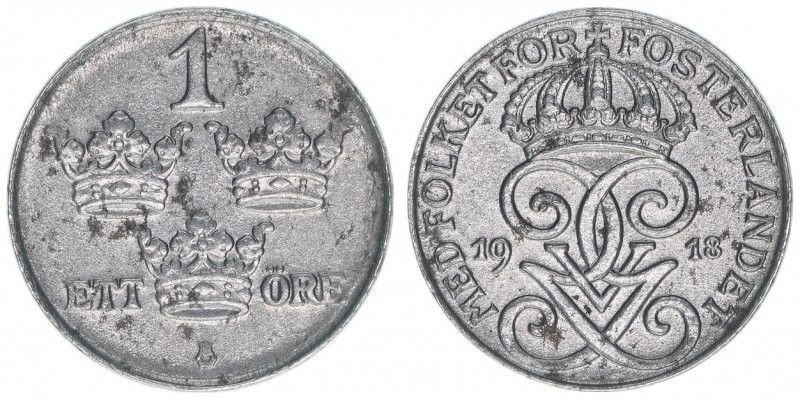 Gustaf V. 1907-1950
Schweden. 1 Öre, 1918. Eisen
1,73g
Schön 28
vz