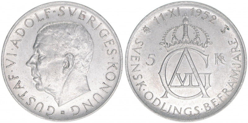 Gustaf VI. Adolf 1950-1973
Schweden. 5 Kronor, 1952. Silber
22,77g
Schön 57
vz