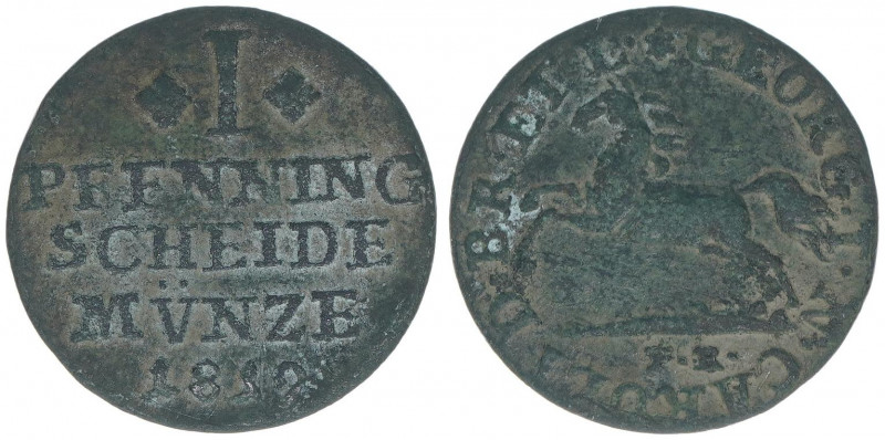 Herzog Karl 1815-1830
Braunschweig. 1 Pfennig, 1819. 1,71g
AKS 43
ss-