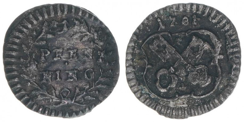 Stadtprägung
Regensburg Reichsstadt. 1 Pfennig, 1783. 0,39g
Beckenbauer 7818
ss/...