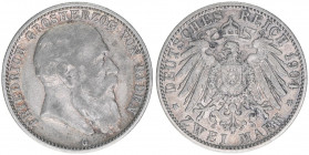Großherzog Friedrich 1856-1907
Baden. 2 Mark, 1904 G. 11,00g
AKS 155
ss