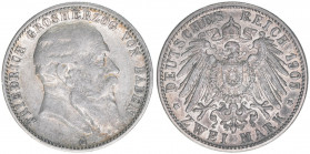 Großherzog Friedrich 1856-1907
Baden. 2 Mark, 1905 G. 11,04g
AKS 155
ss