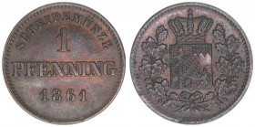 Maximilian II. Joseph 1848-1864
Bayern. 1 Pfennig, 1861. 1,19g
AKS 161
vz/stfr