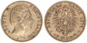 Ludwig II. 1864-1886
Bayern. 10 Mark, 1874 D. Gold
3,92g
AKS 192
ss
