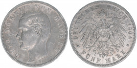 Otto 1886-1913
Bayern. 5 Mark, 1904 D. 27,68g
AKS 201
ss+