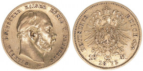 Wilhelm I. 1861-1888
Preussen. 10 Mark, 1872 C. Gold
3,95g
AKS 111
ss