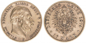 Wilhelm I. 1861-1888
Preussen. 10 Mark, 1874 B. Gold
3,94g
AKS 112
ss