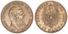 Friedrich III. 1888
Preussen. 10 Mark, 1888 A. Gold
3,97g
AKS 120
ss/vz