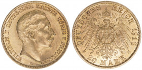Wilhelm II. 1888-1918
Preussen. 20 Mark, 1910 A. Gold
7,96g
AKS 124
vz
