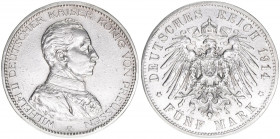 Wilhelm II. 1888-1918
Preussen. 5 Mark, 1914 A. 27,62g
AKS 130
vz-