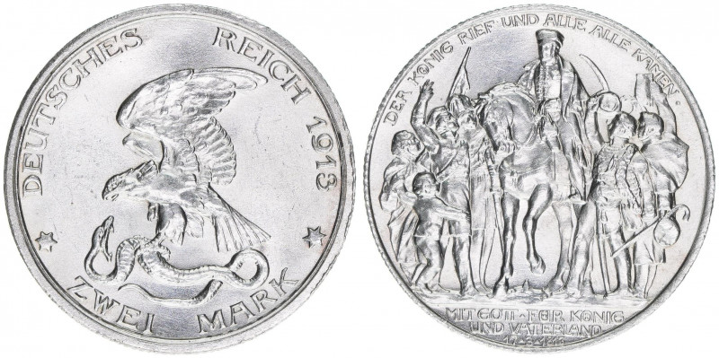 Wilhelm II. 1888-1918
Preussen. 2 Mark, 1913 A. anlässlich der Jahrhundertfeier ...
