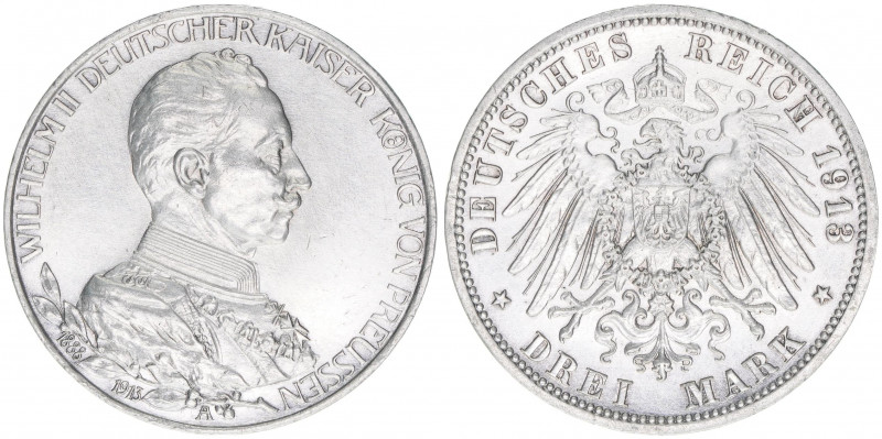 Wilhelm II. 1888-1918
Preussen. 3 Mark, 1913 A. anlässlich des 25jährigen Regier...