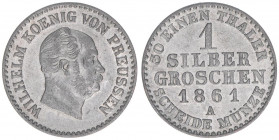 Wilhelm I. 1861-1888
Preussen. Silbergroschen, 1861 A. 2,14g
AKS 103
vz