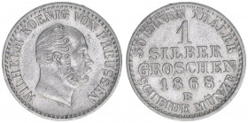 Wilhelm I. 1861-1888
Preussen. Silbergroschen, 1868 B. 2,21g
AKS 103
vz-