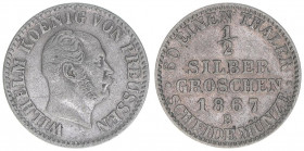 Wilhelm I. 1861-1888
Preussen. 1/2 Silbergroschen, 1867 B. 1,08g
AKS 104
ss-