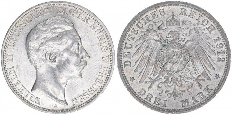 Wilhelm II. 1888-1918
Preussen. 3 Mark, 1912 A. 16,71g
AKS 131
vz/stfr