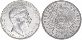 Wilhelm II. 1888-1918
Preussen. 3 Mark, 1912 A. 16,71g
AKS 131
vz/stfr