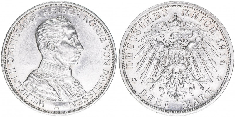 Wilhelm II. 1888-1918
Preussen. 3 Mark, 1914 A. 16,7g
AKS 132
vz/stfr