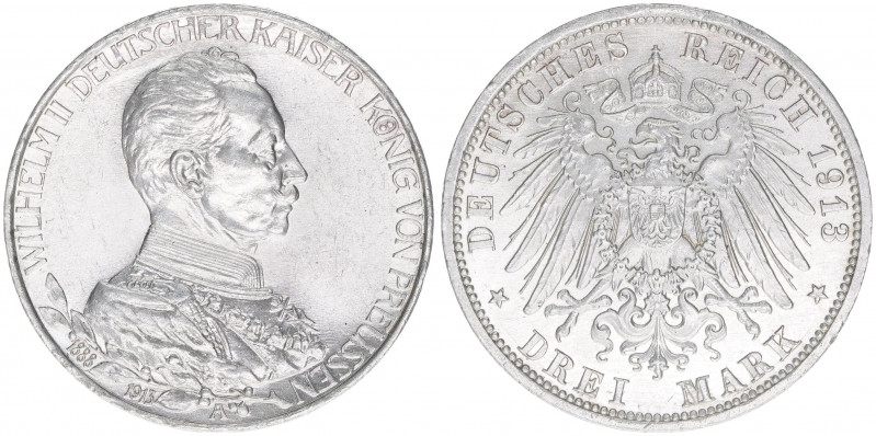 Wilhelm II. 1888-1918
Preussen. 3 Mark, 1913 A. anlässlich des 25-jährigen Regie...