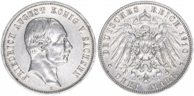 Friedrich August III. 1904-1918
Sachsen. 3 Mark, 1910 E. 16,65g
AKS 185
vz-