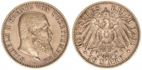 Wilhelm II. 1891-1918
Württemberg. 10 Mark, 1900 F. Gold
3,96g
AKS 142
ss/vz