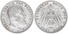 Wilhelm II. 1891-1918
Württemberg. 3 Mark, 1909 F. 16,59g
AKS 144
ss/vz