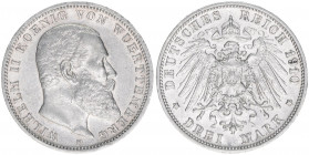 Wilhelm II. 1891-1918
Württemberg. 3 Mark, 1910 F. 16,63g
AKS 144
vz+