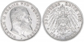Wilhelm II. 1891-1918
Württemberg. 3 Mark, 1911 F. 16,58g
AKS 144
vz+