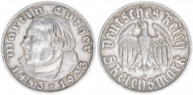 Martin Luther
5 Reichsmark, 1933 A. selten
13,94g
Schön 69
ss/vz