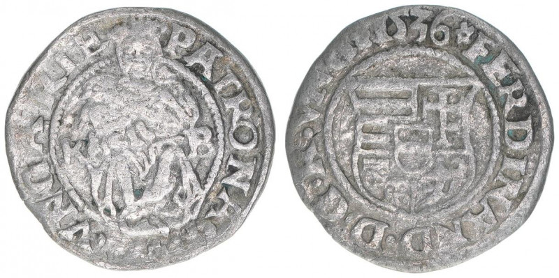 Ferdinand I. 1526-1564
Denar, 1536 KB. Kremnitz
0,54g
ss