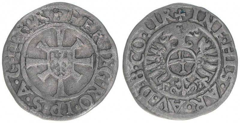 Ferdinand I. 1521-1564
Kreuzer, ohne Jahr. Hall
0,84g
MT 160
ss/vz