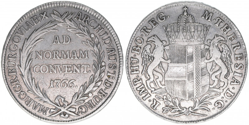 Maria Theresia 1740-1780
Conventionstaler, 1766. Günzburg
27,80g
Herinek 497
ss