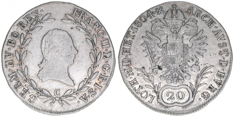 Franz (II.) I.1792-1835
20 Kreuzer, 1804 C. Prag
6,61g
ANK 40
ss