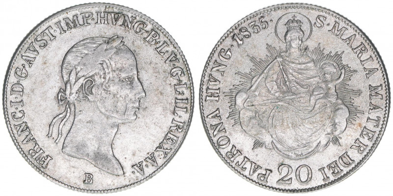 Franz (II.) I.1792-1835
20 Kreuzer, 1835 B. Kremnitz
6,67g
ANK 68
ss+