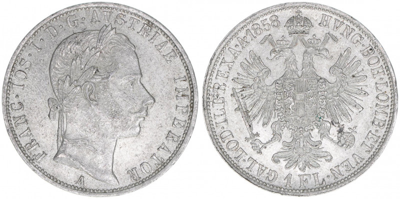 Franz Joseph I. 1848-1916
1 Gulden, 1858 A. Wien
12,35g
ANK 28
vz/stfr