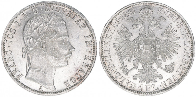 Franz Joseph I. 1848-1916
1 Gulden, 1861 A. Wien
12,34g
ANK 28
vz/stfr