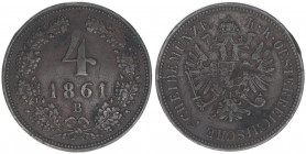 Franz Joseph I. 1848-1916
4 Kreuzer, 1861 B. Kremnitz
13,35g
ANK 11
ss