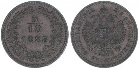 Franz Joseph I. 1848-1916
5/10 Kreuzer, 1885. Wien
1,82g
ANK 3
vz