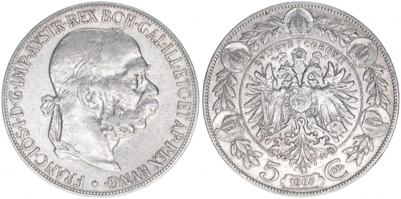 Franz Joseph I. 1848-1916
5 Kronen, 1907. Wien
23,88g
ANK 71
ss