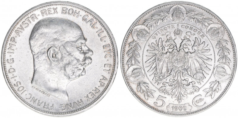 Franz Joseph I. 1848-1916
5 Kronen, 1909. mit Medaillennamen ST.SCHWARTZ unter d...