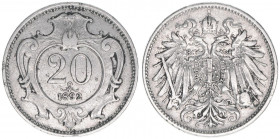 Franz Joseph I. 1848-1916
20 Heller, 1892. selten
Wien
4,00g
ANK 65
ss-