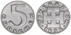 Verkehrsmünze
5 Groschen, 1936. Wien
2,90g
ANK 7
vz-