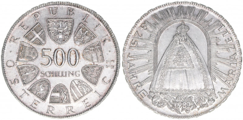 Gedenkmünze
500 Schilling, 1982. 825 Jahre Mariazell
Wien
23,88g
ANK 11
vz