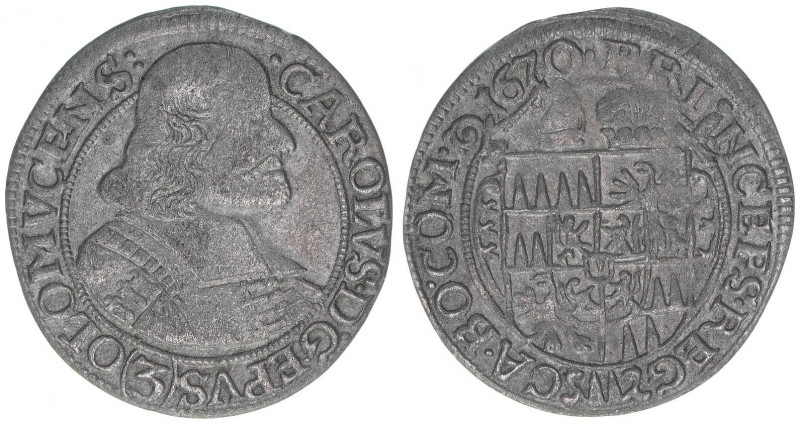 Carl II. von Liechtenstein 1664-1695
Olmütz. Groschen, 1670. Kremsier
1,33g
Such...