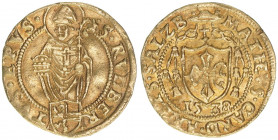 Matthäus Lang von Wellenburg 1519-1540
Erzbistum Salzburg. Dukat, 1538. Salzburg
3,51g
Zöttl 173, Probszt 188, BR 621
ss/vz