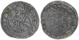 Matthäus Lang von Wellenburg 1519-1540
Erzbistum Salzburg. 1/2 Batzen, 1526. Salzburg
1,72g
Zöttl 276, Probszt 266
vz