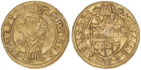 Michael von Kuenburg 1554-1560
Erzbistum Salzburg. Dukat, 1558. Salzburg
3,53g
Zöttl 456, Probszt 416
vz-