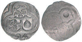 Wolf Dietrich von Raitenau 1587-1612
Erzbistum Salzburg. 2 Pfennige, (15)94. Salzburg
0,48g
Zöttl 1022, Probszt 863
vz/stfr